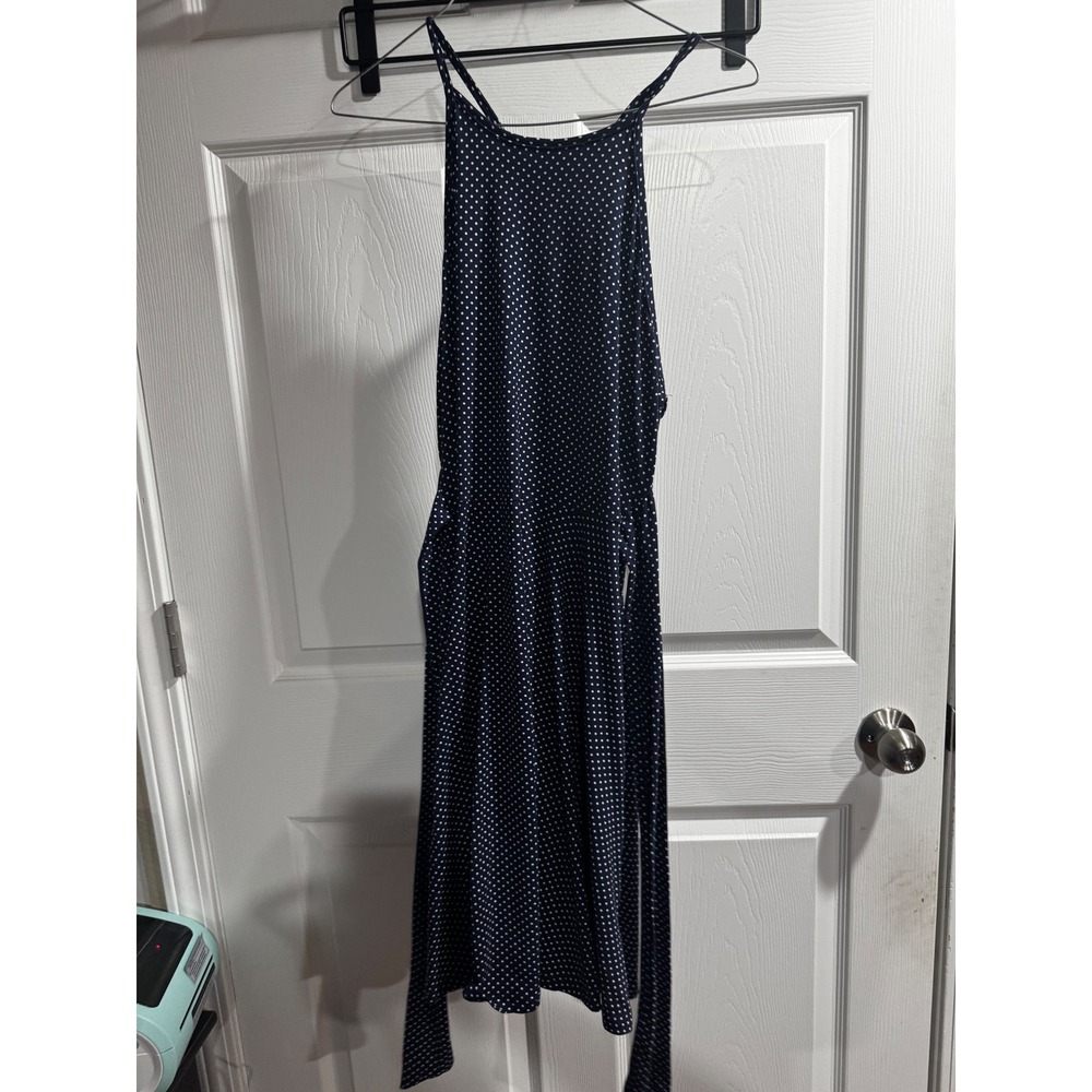 Everly for Francesca's Navy Polka Dot Halter Midi Dress Tie Waist Large DR8940F